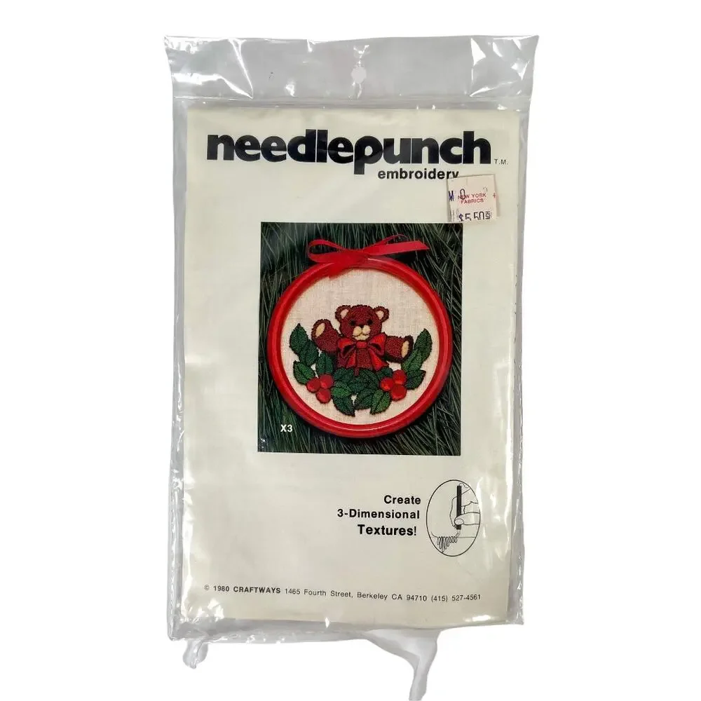 Craftways Needlepunch Embroidery Kit Berry Happy Teddy Bear No X3 1980
